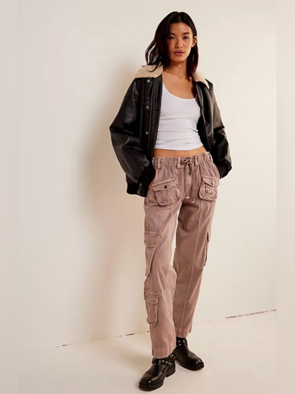 New Free People Tahiti Pull-On Cargo Pants In Cashmere Size M